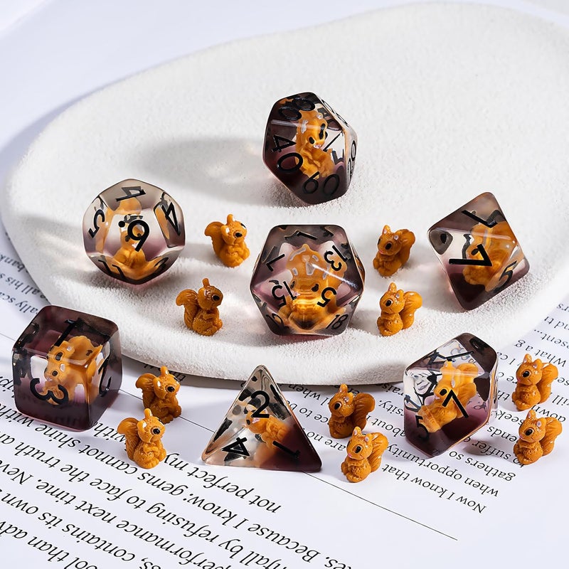 weyano D&D Dice Set, Squirrel Resin Polyhedral Dice for Dungeons and Dragons, RPG, MTG DND 7-DIE (D4, D6, D8, D10, D12, D20, D%) - Image 3